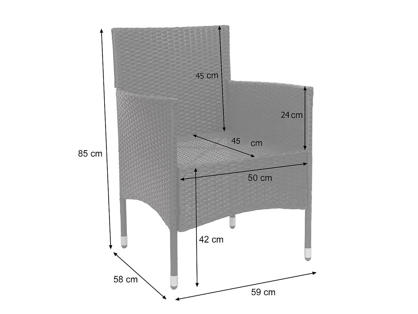 Set salotto giardino esterno salottino elegante MCW-F55 polyrattan nero con cuscini grigio scuro