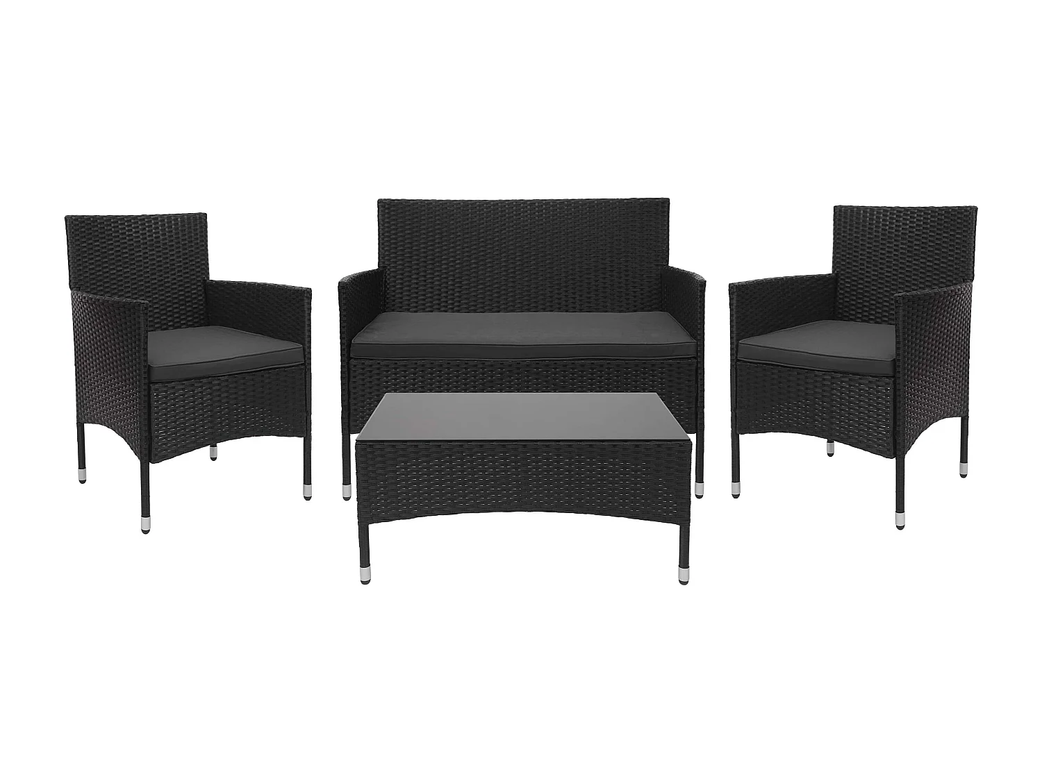 Zestaw polirattanowy MCW-F55 (4-częściowy),  czarny, ciemnoszare poduszki