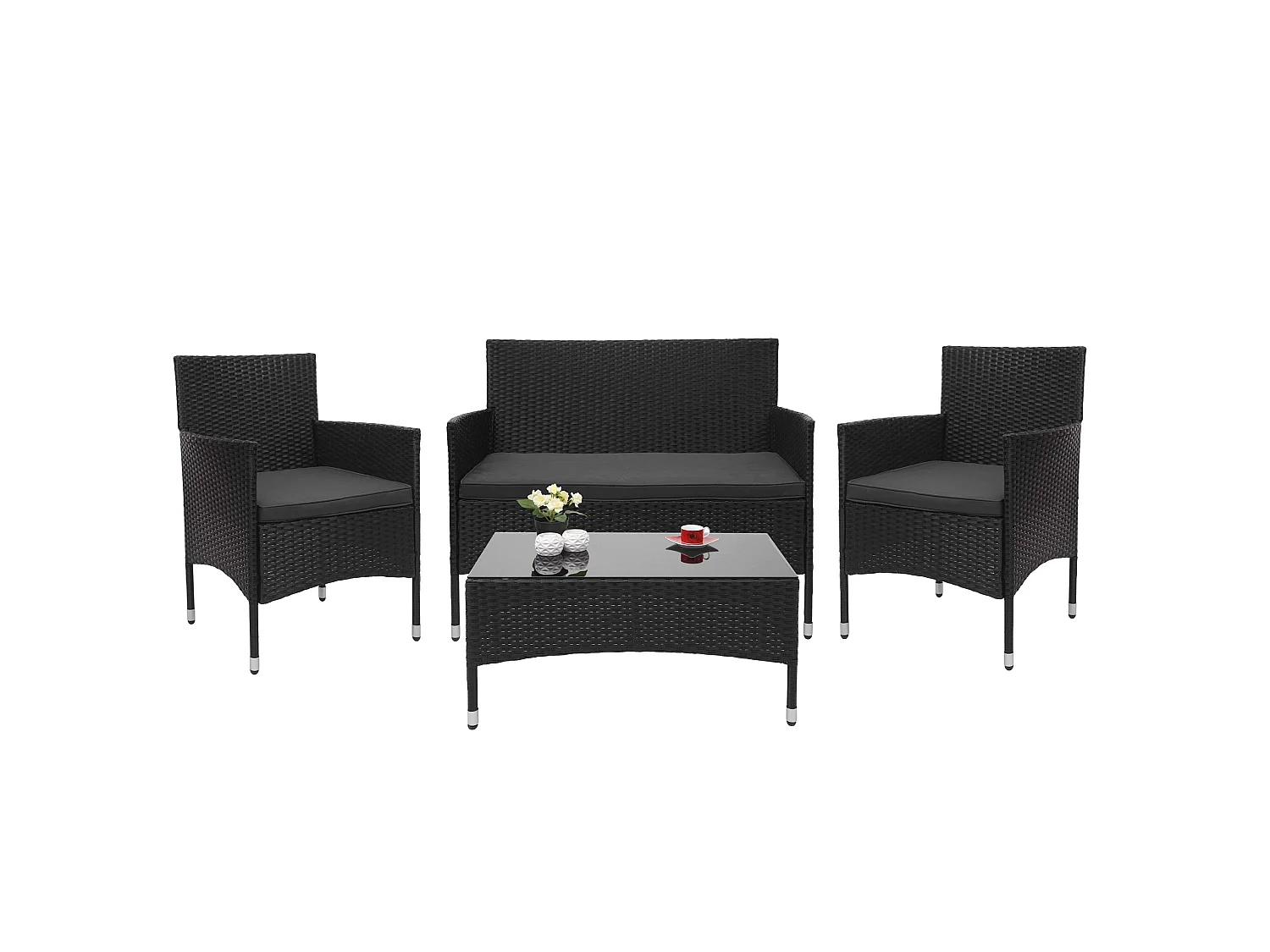 Zestaw polirattanowy MCW-F55 (4-częściowy),  czarny, ciemnoszare poduszki