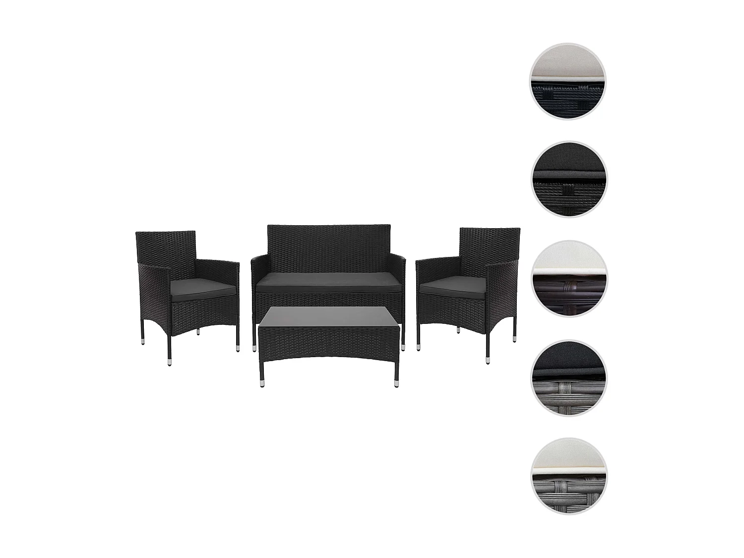 Zestaw polirattanowy MCW-F55 (4-częściowy),  czarny, ciemnoszare poduszki