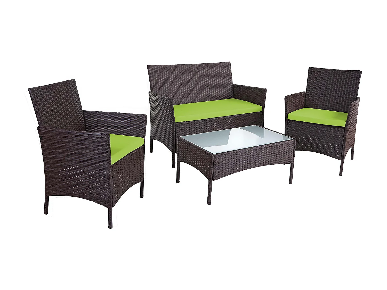 Zestaw ogrodowy Hamar (4 elementy),  brązowy melanż, poduszki zielone