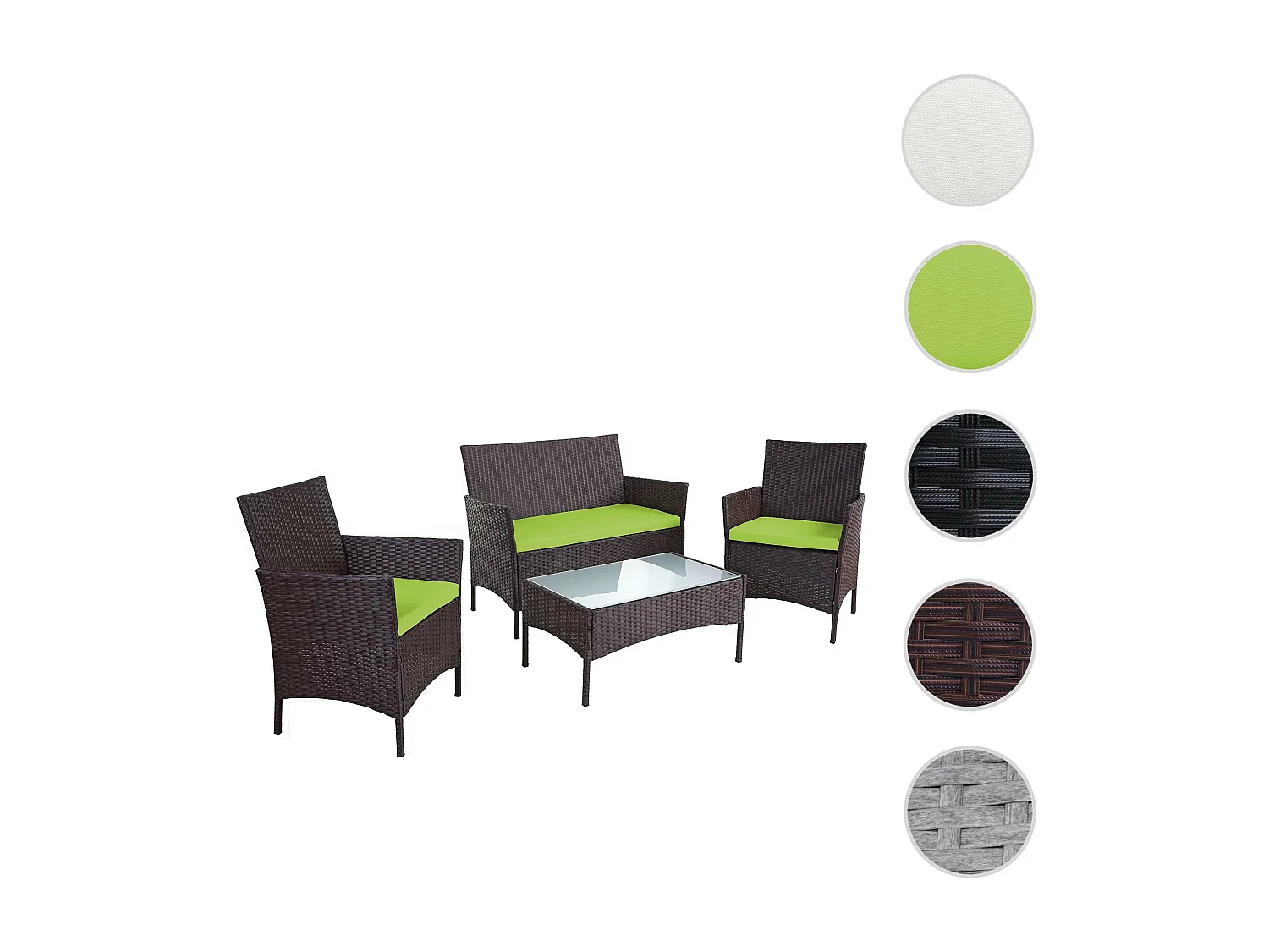 Zestaw ogrodowy Hamar (4 elementy),  brązowy melanż, poduszki zielone