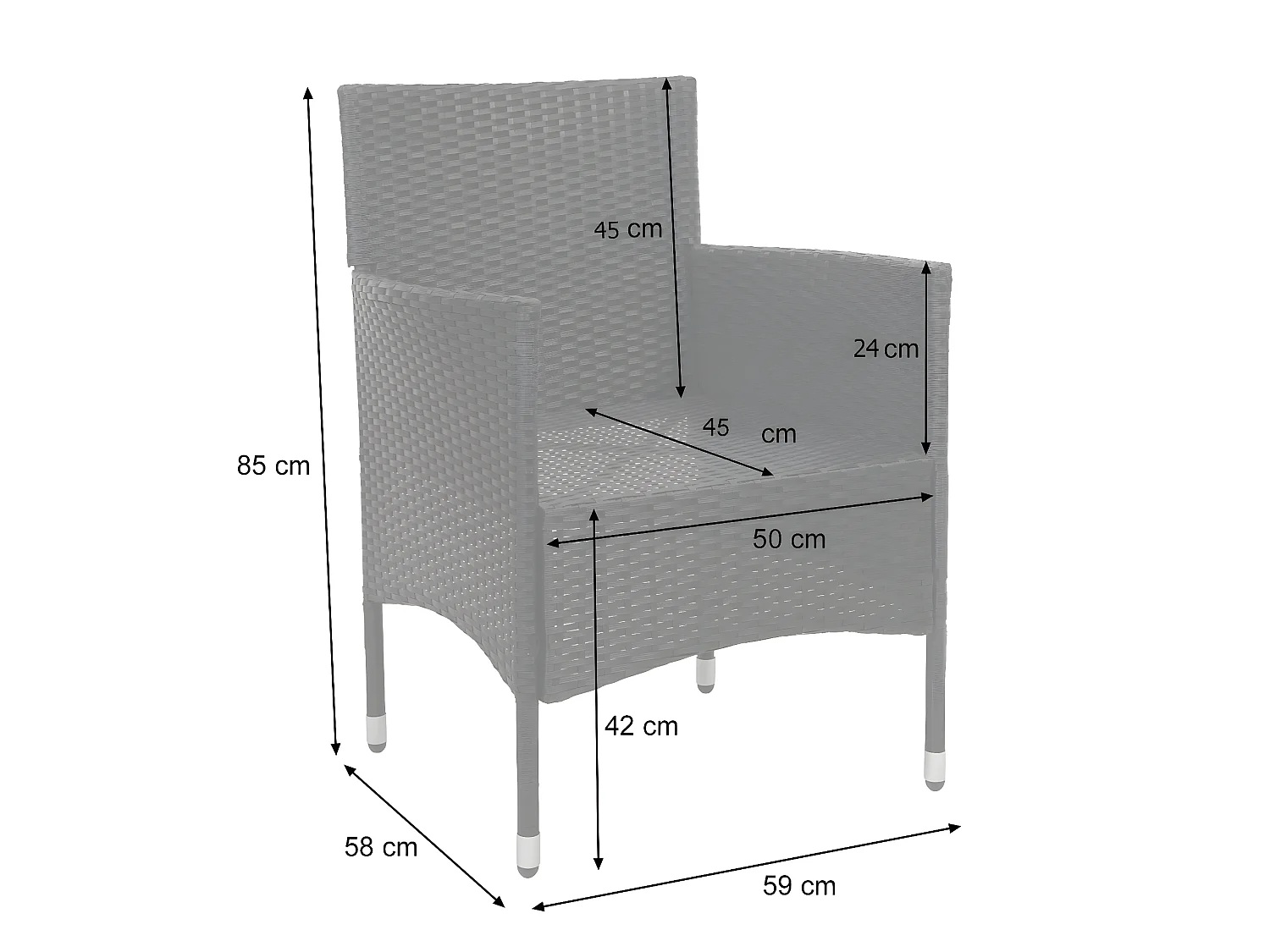 Zestaw polirattanowy MCW-F55 (4-częściowy),  czarny, kremowe poduszki