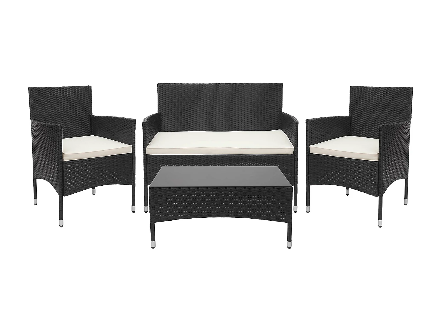 Poly-Rattan Garnitur MCW-F55 (4-teilig), Schwarz, Kissen creme