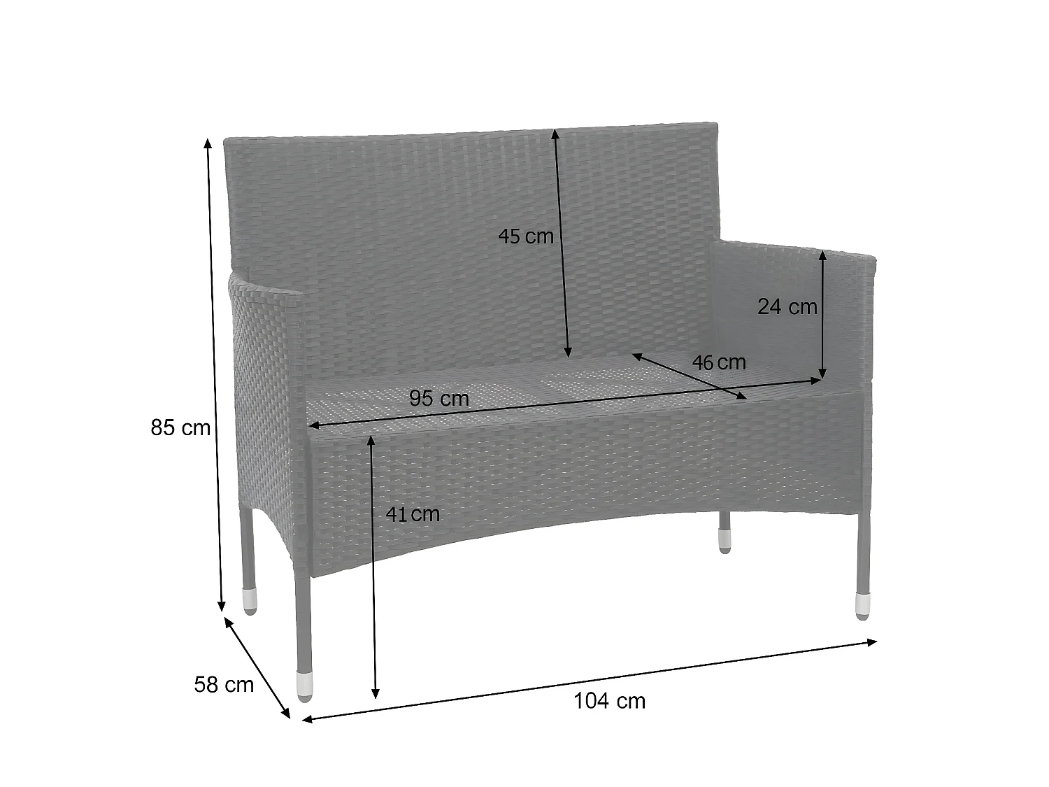 Poly-Rattan Garnitur MCW-F55 (4-teilig), Schwarz, Kissen creme
