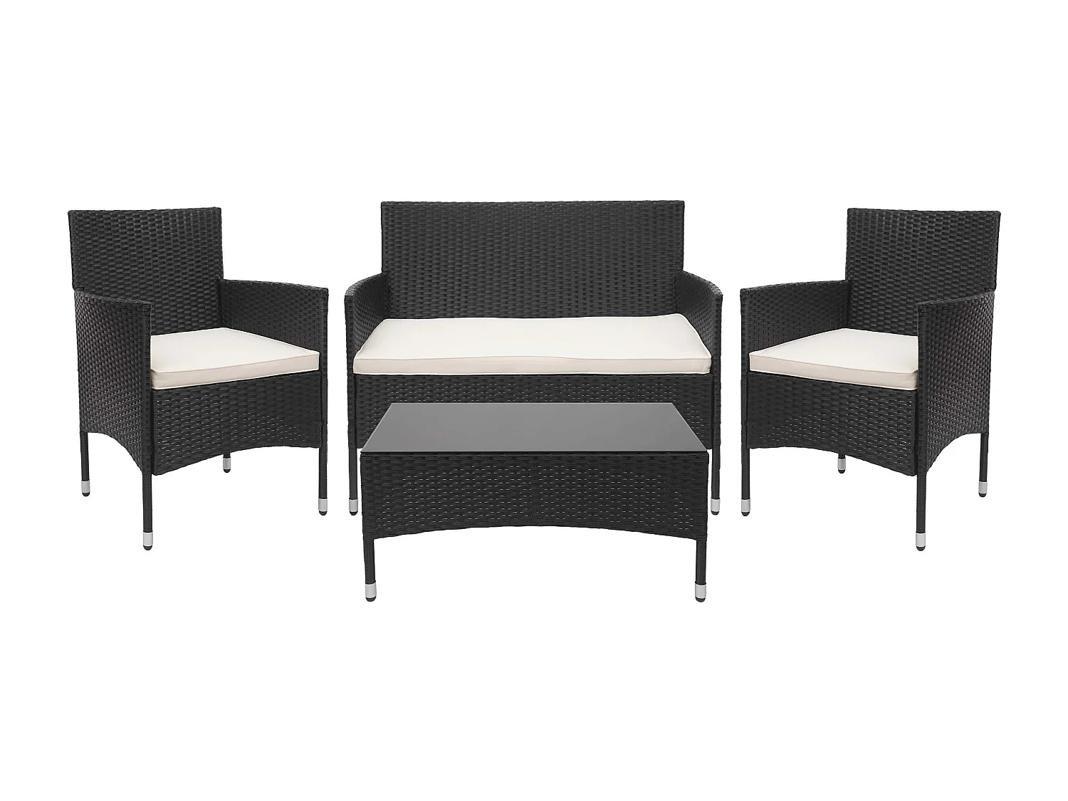 Zestaw polirattanowy MCW-F55 (4-częściowy),  czarny, kremowe poduszki