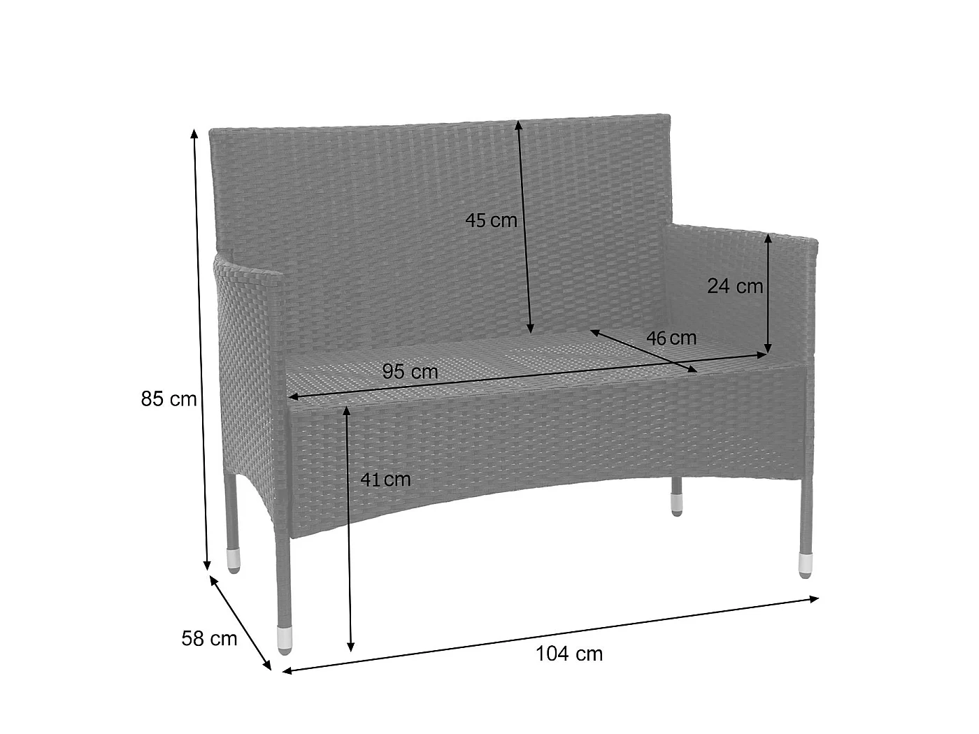 Zestaw polirattanowy MCW-F55 (4-częściowy),  czarny, kremowe poduszki