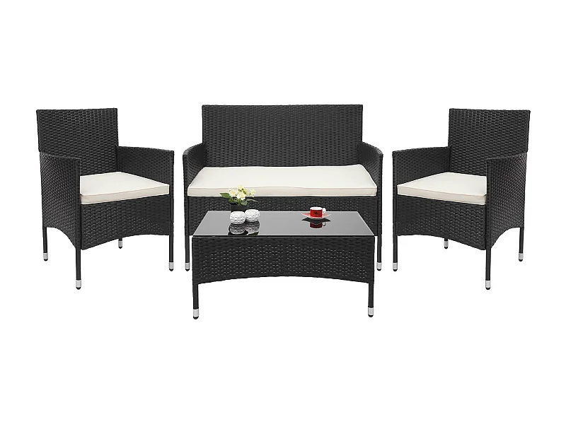 Poly-Rattan Garnitur MCW-F55 (4-teilig), Schwarz, Kissen creme