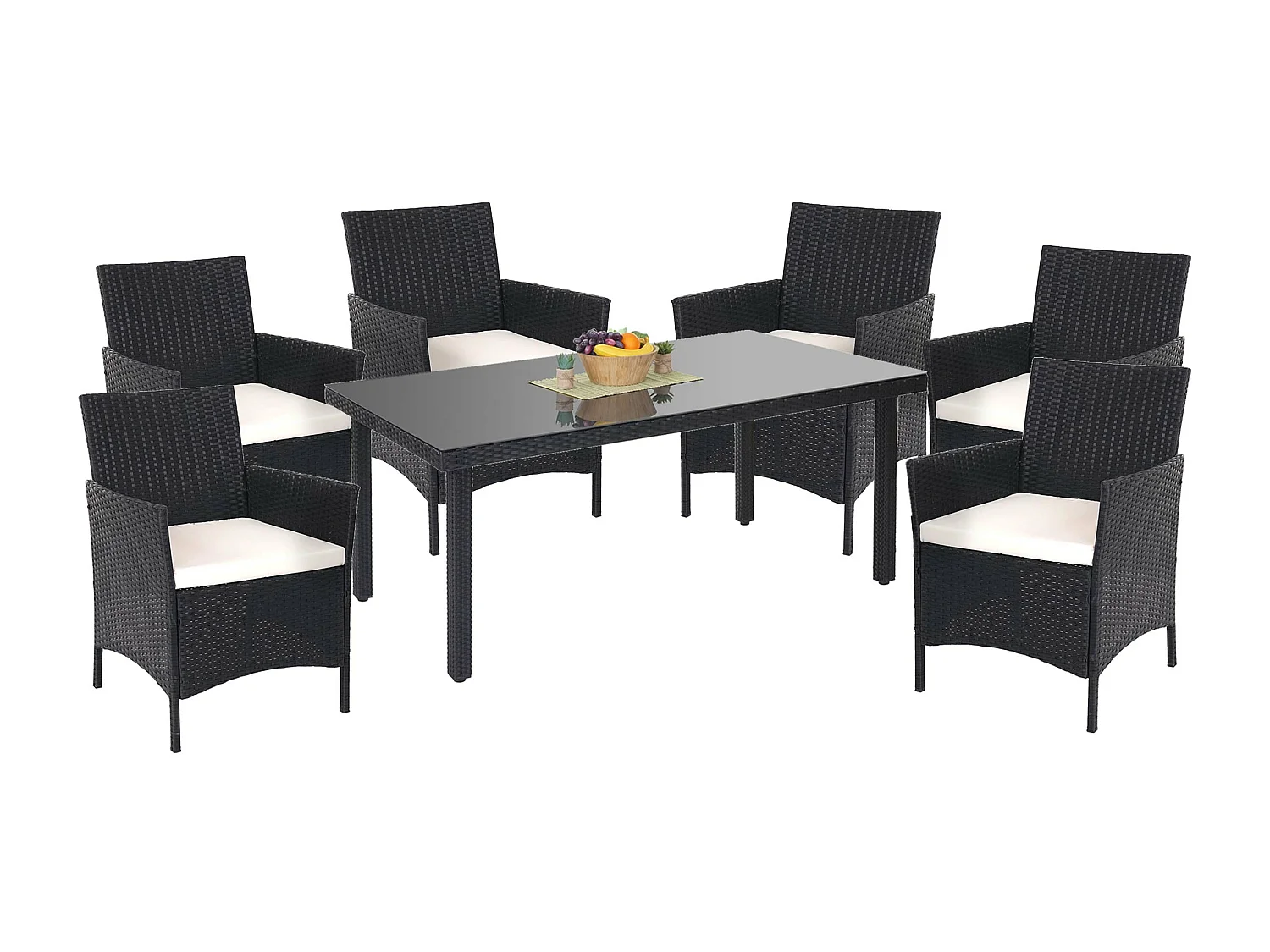 Polyrotan-set  Hamar (7-delig),  antraciet, kussens crème