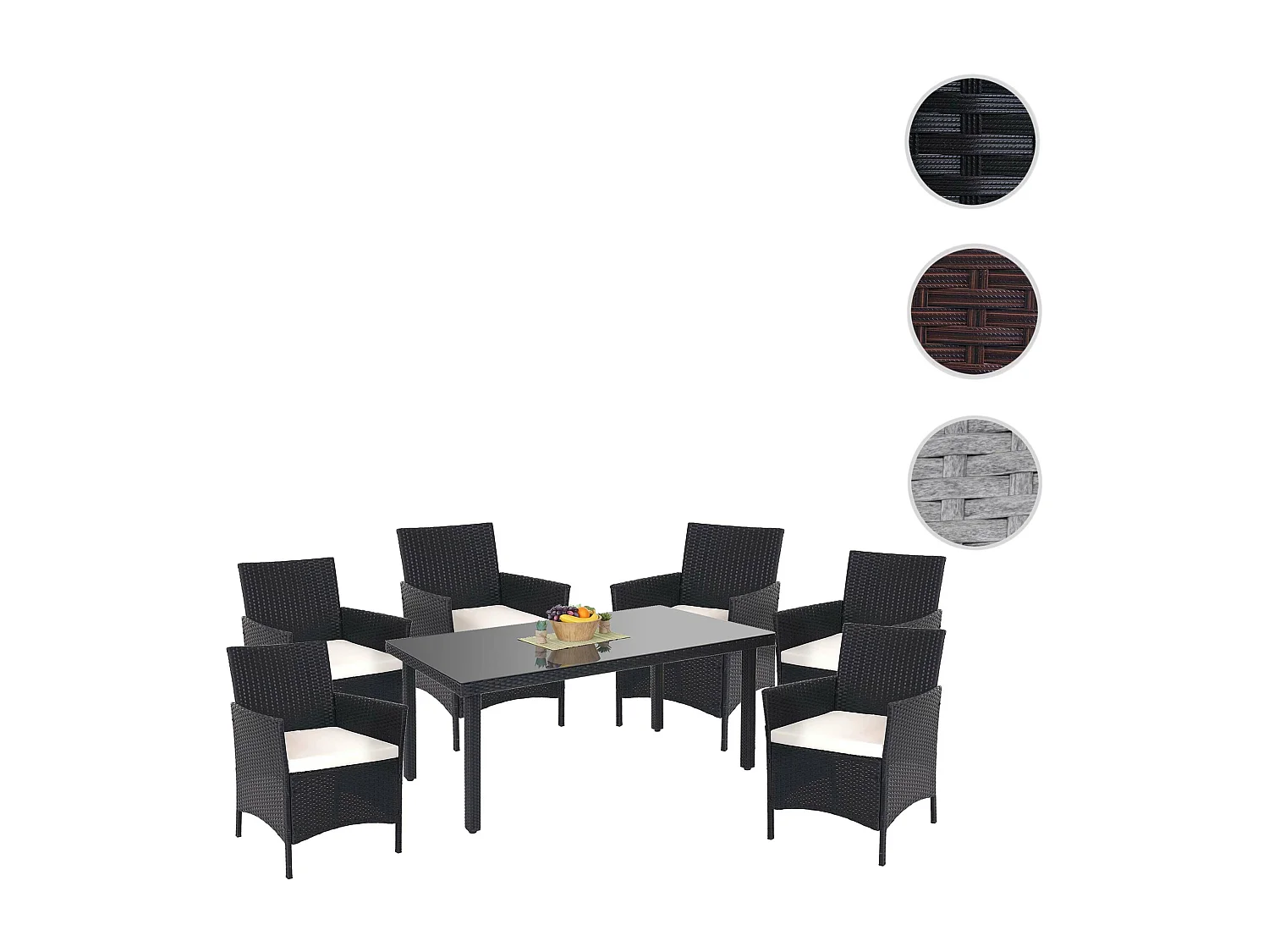 Polyrotan-set  Hamar (7-delig),  antraciet, kussens crème