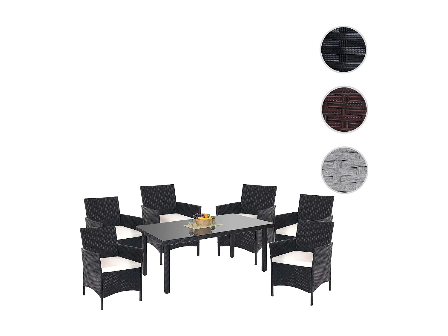 Poly-Rattan-Garnitur  Hamar (7-teilig), Anthrazit, Kissen creme