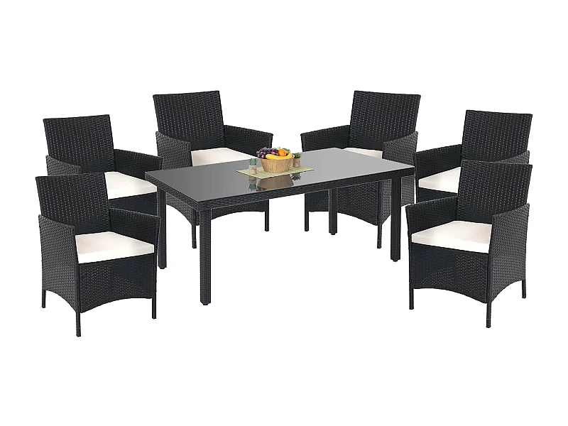 Poly-Rattan-Garnitur  Hamar (7-teilig), Anthrazit, Kissen creme