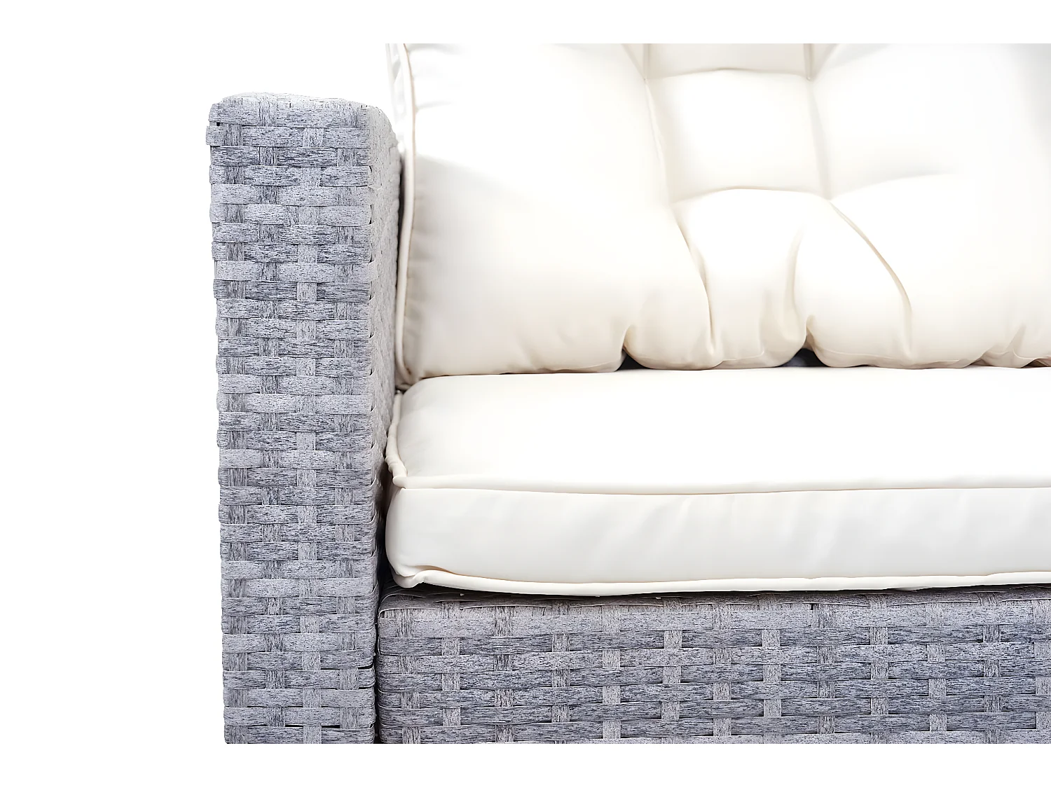 Zestaw polirattanowy MCW-A29,  jasnoszary, kremowe poduszki + 2x stołki