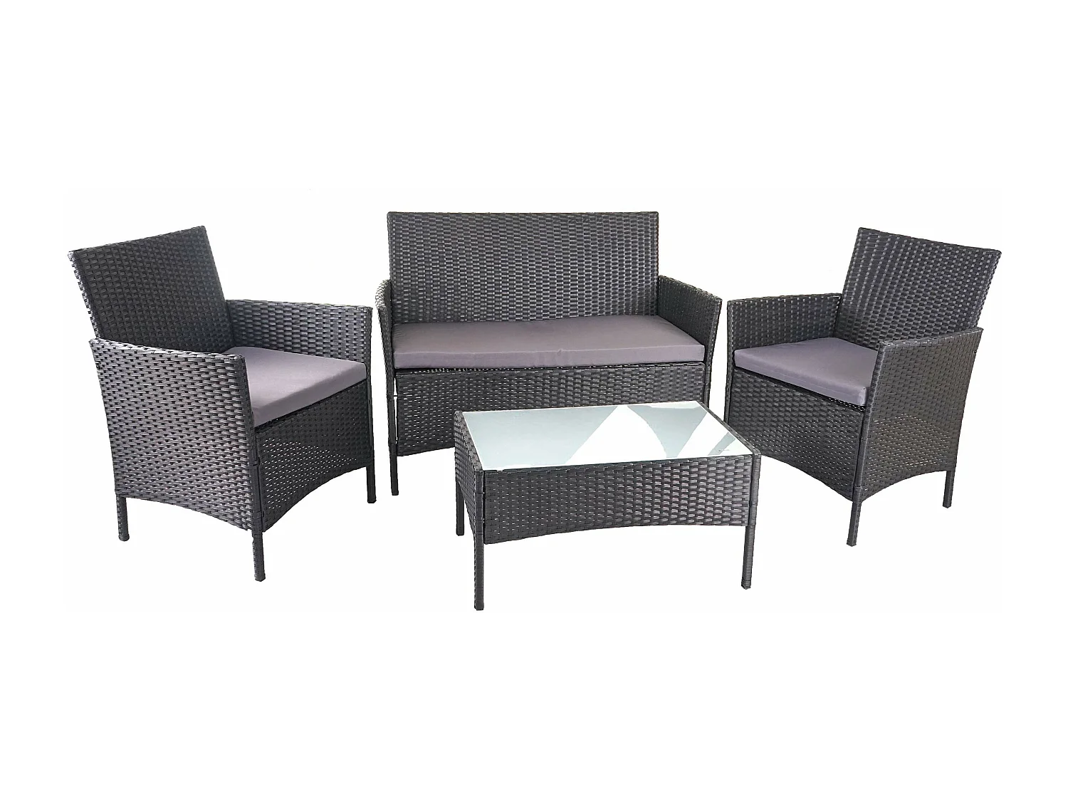 Set salotto giardino esterno salottino elegante MCW-D82 polyrattan nero con cuscini antracite