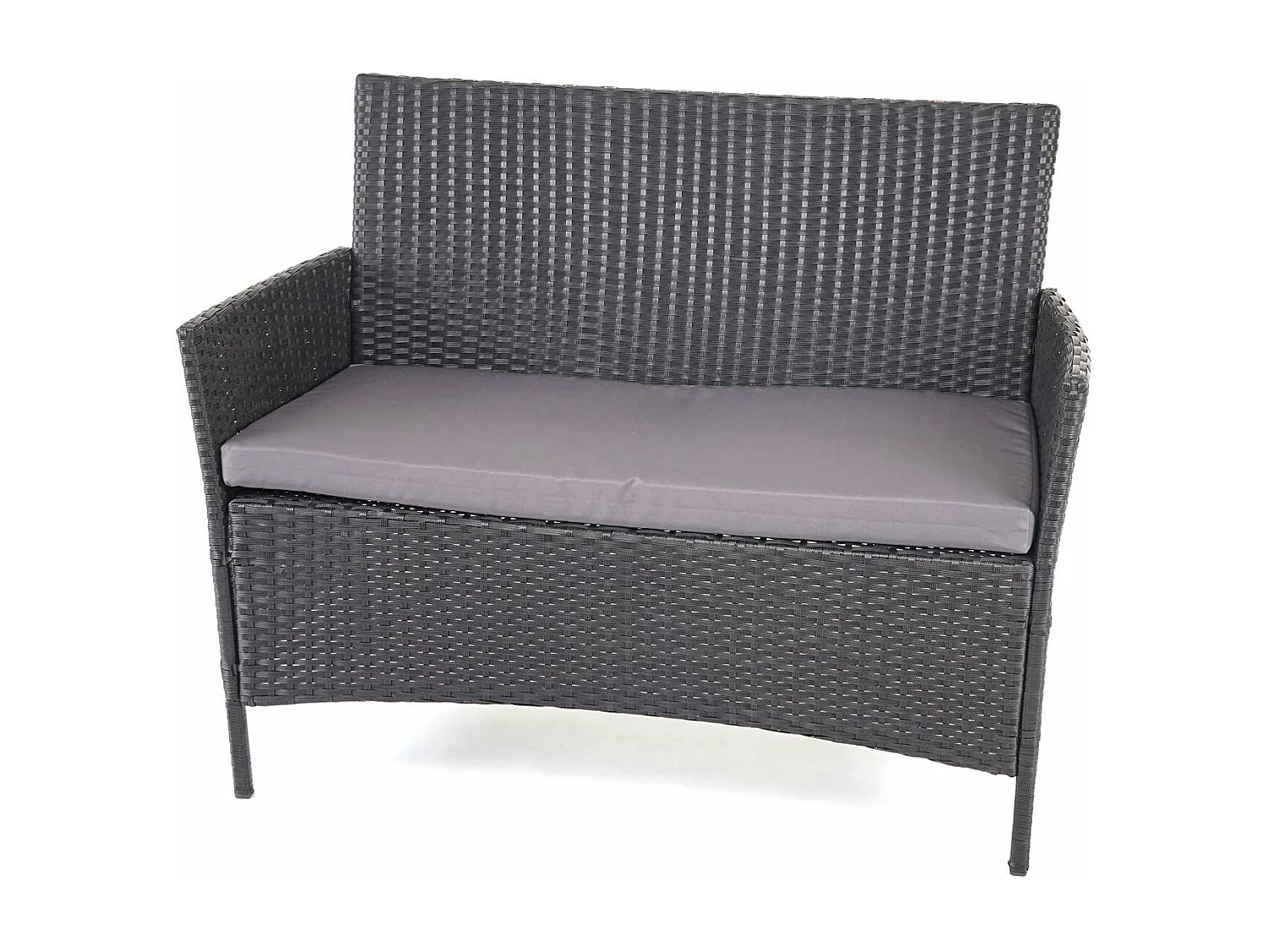 Set salotto giardino esterno salottino elegante MCW-D82 polyrattan nero con cuscini antracite