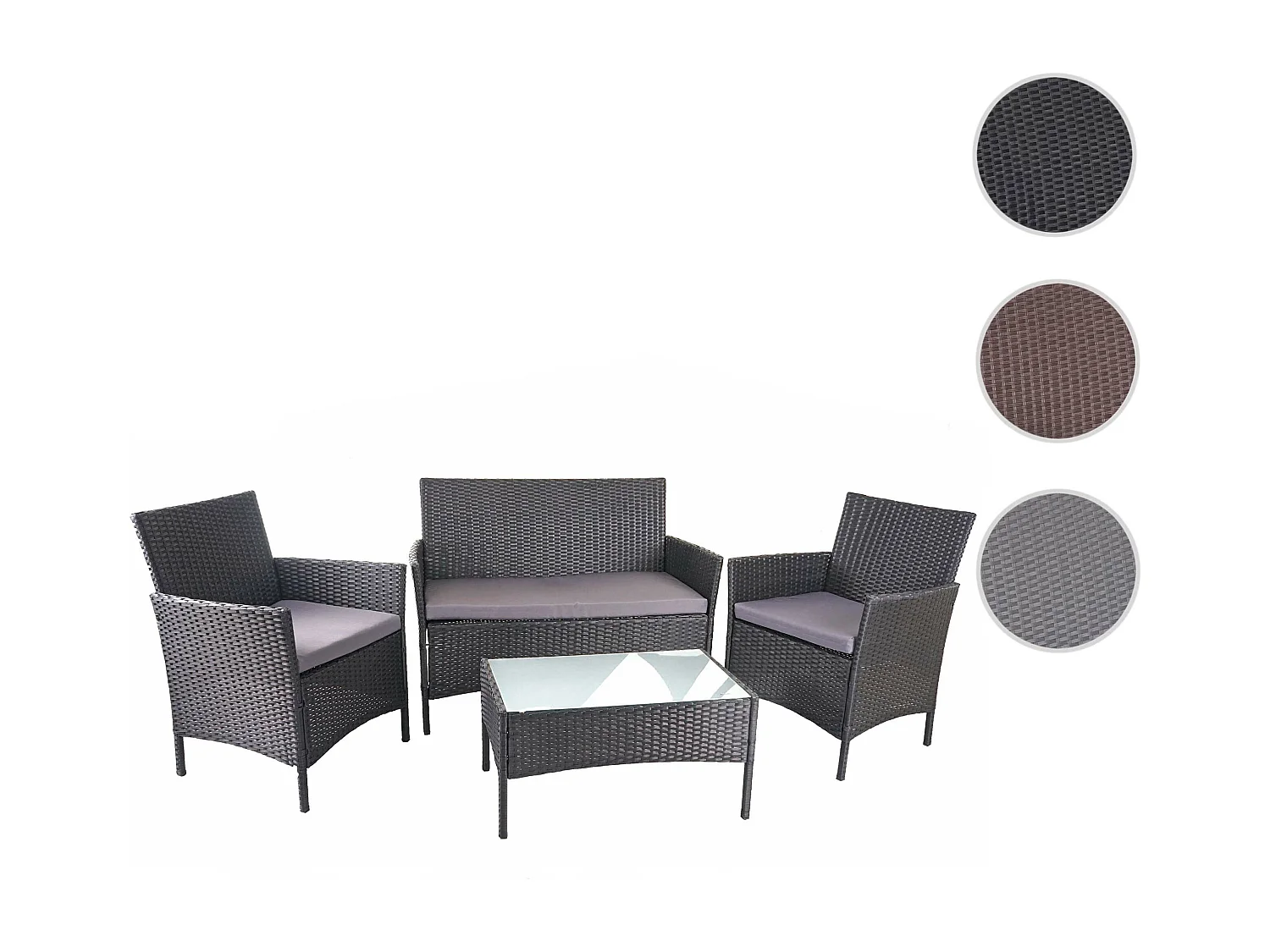 Set salotto giardino esterno salottino elegante MCW-D82 polyrattan nero con cuscini antracite