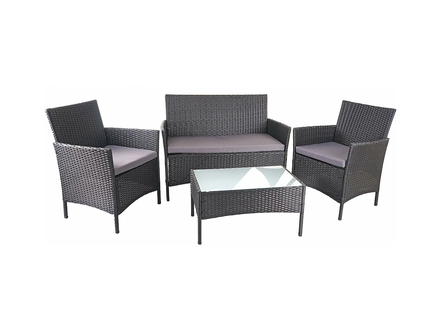 Poly-Rattan Garnitur MCW-D82 (4-teilig), Schwarz mit Kissen anthrazit