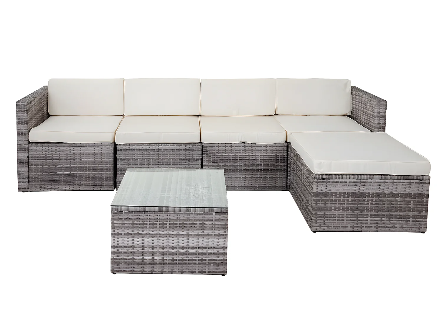 Poly-Rattan-Garnitur MCW-D24, Grau, Polster creme