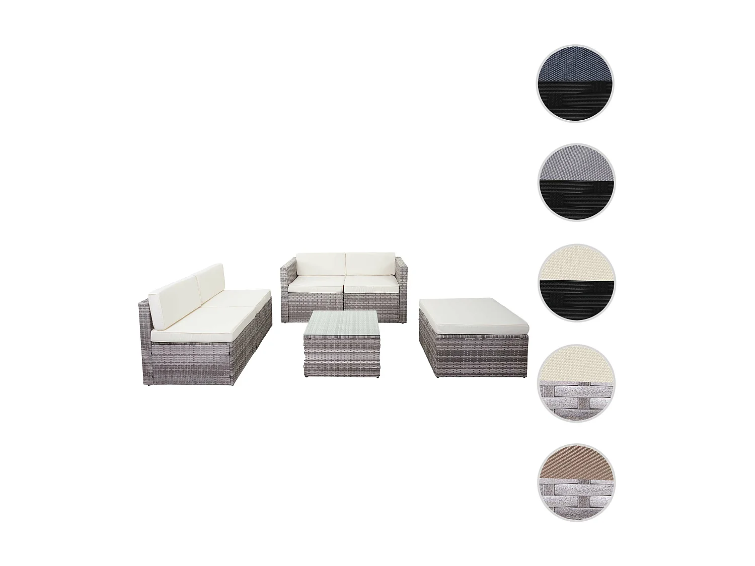 Poly-Rattan-Garnitur MCW-D24, Grau, Polster creme