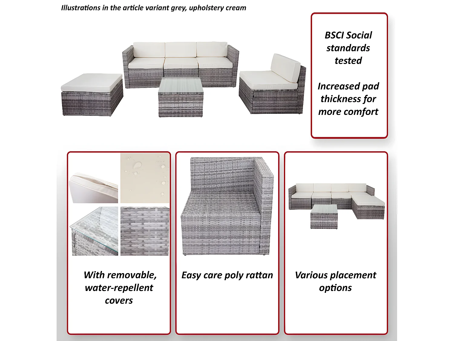 Poly-Rattan-Garnitur MCW-D24, Grau, Polster creme