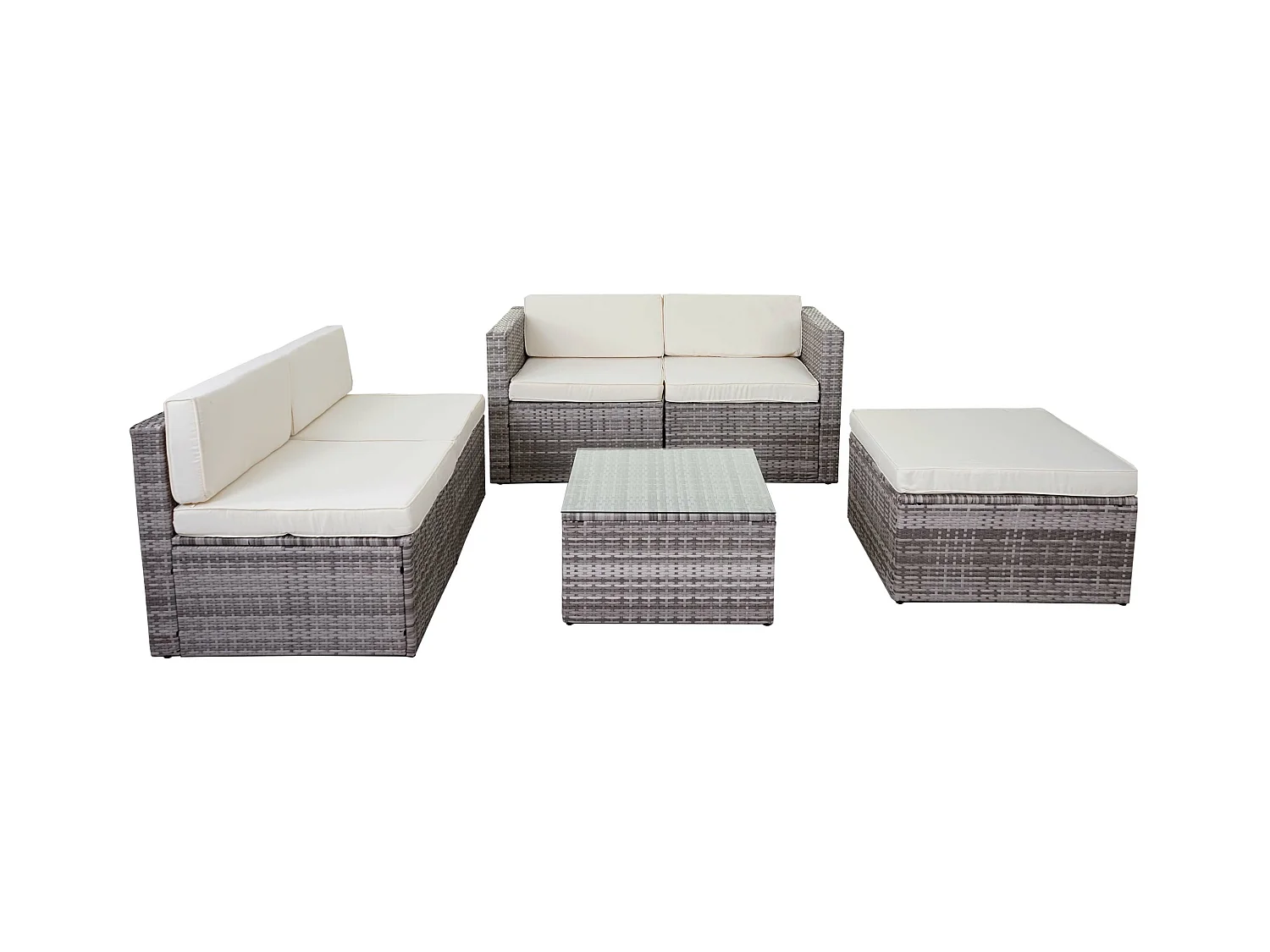 Set salotto giardino esterno salottino MCW-D24 polyrattan grigio con cuscini avorio