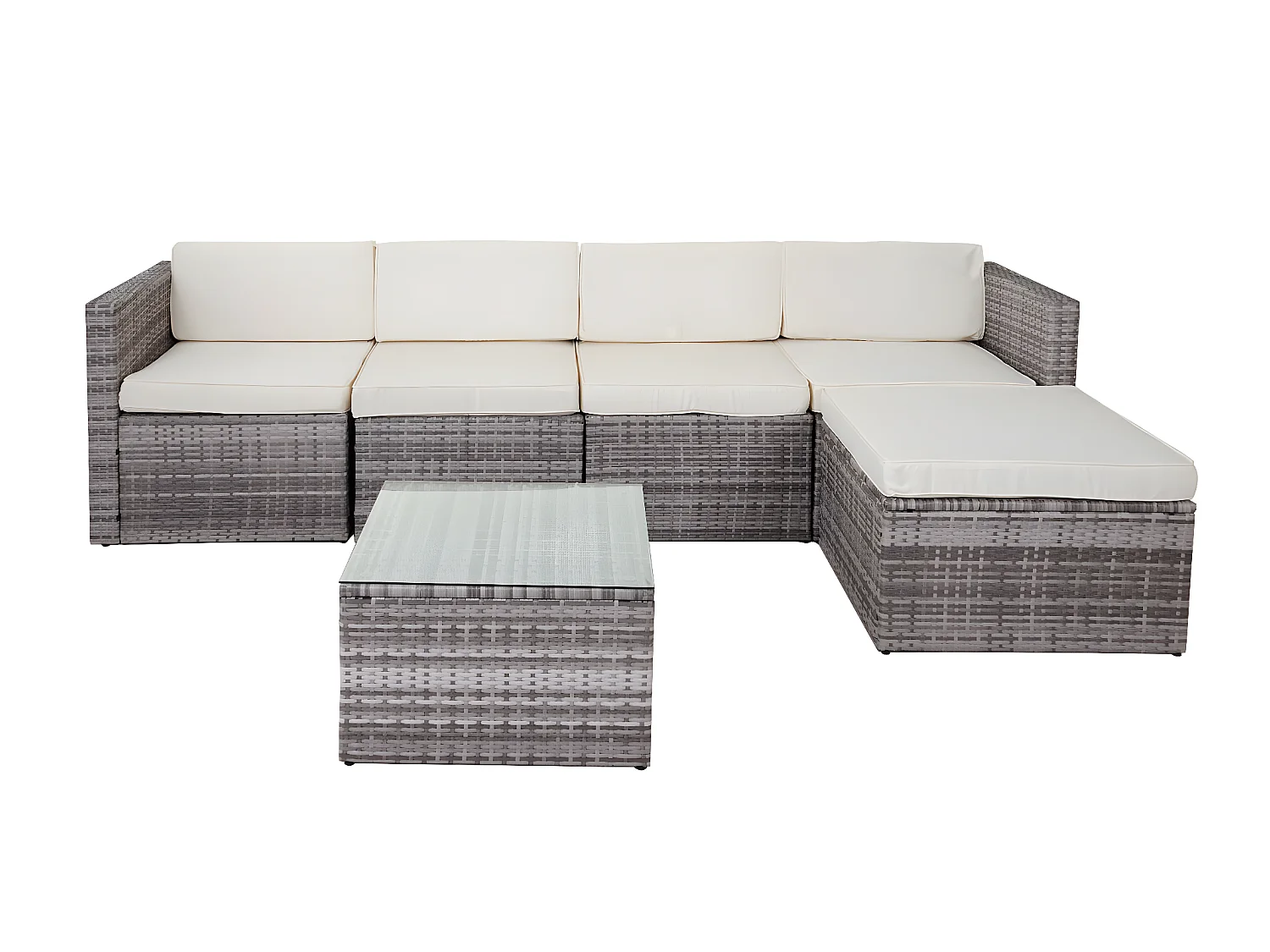 Set salotto giardino esterno salottino MCW-D24 polyrattan grigio con cuscini avorio
