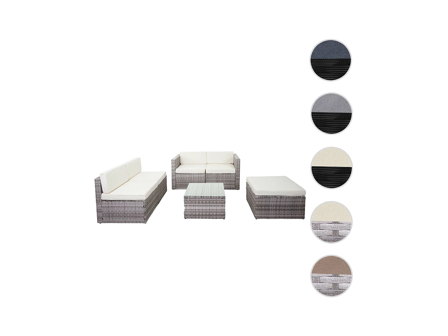 Set salotto giardino esterno salottino MCW-D24 polyrattan grigio con cuscini avorio