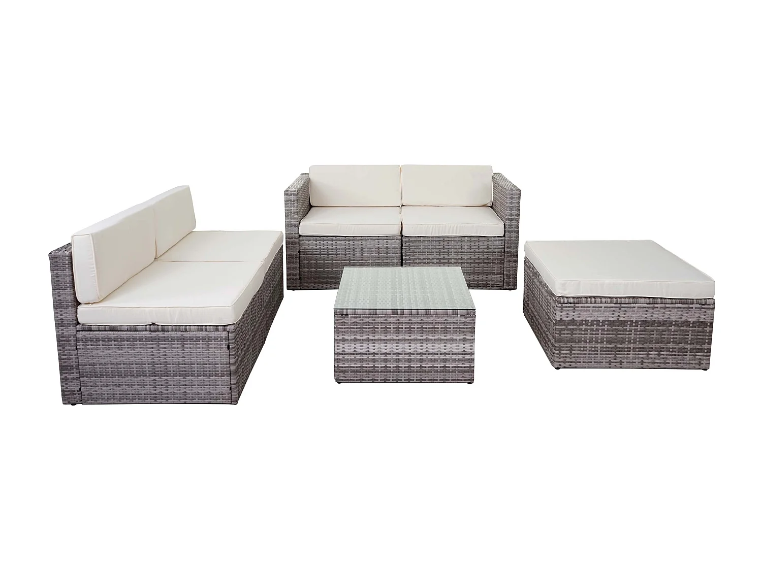 Poly-Rattan-Garnitur MCW-D24, Grau, Polster creme