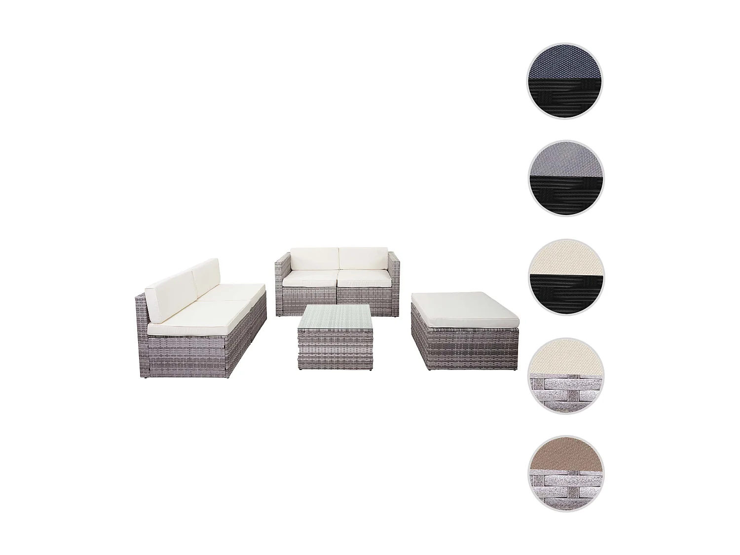 Poly-Rattan-Garnitur MCW-D24, Grau, Polster creme