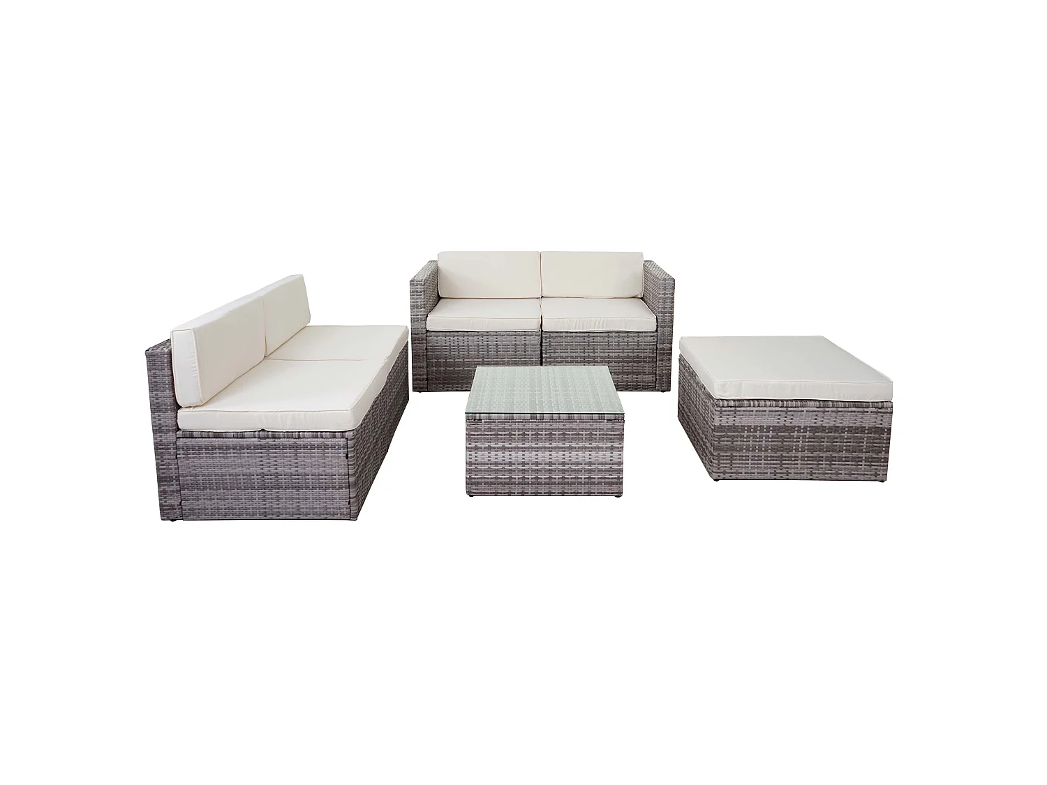 Poly-Rattan-Garnitur MCW-D24, Grau, Polster creme