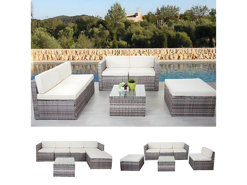 Poly-Rattan-Garnitur MCW-D24, Grau, Polster creme