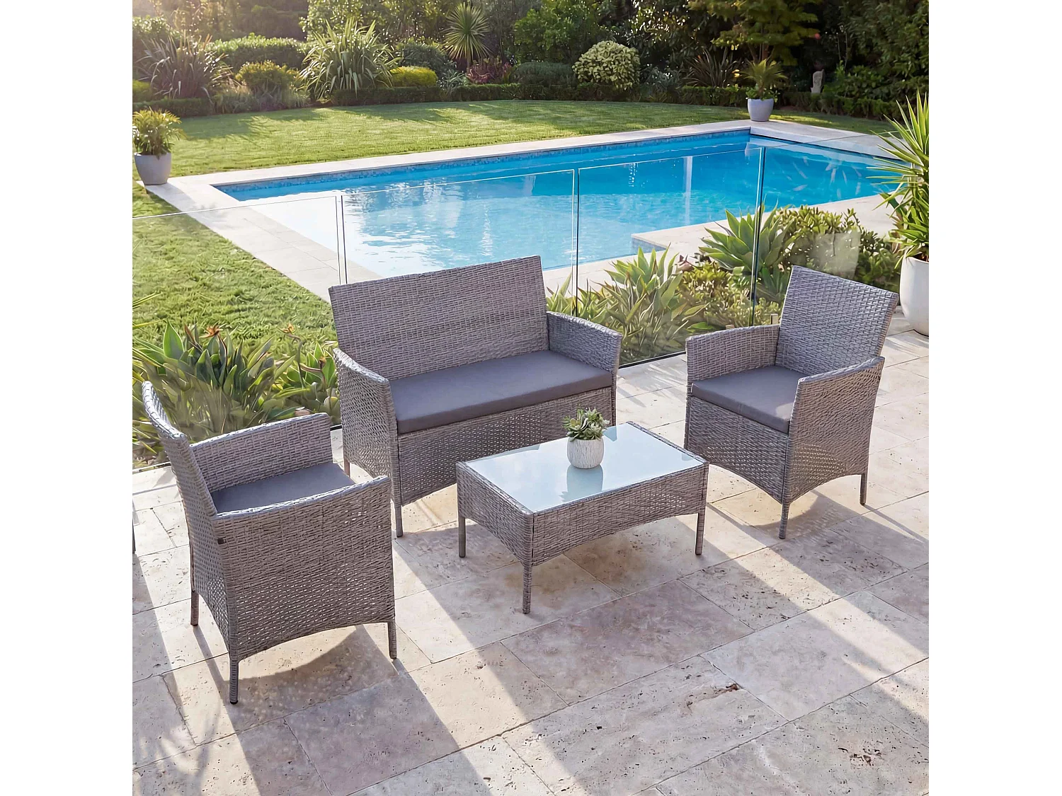 Zestaw ogrodowy Hamar (4 elementy),  szary, poduszki antracytowe