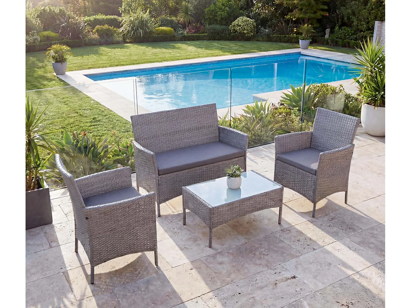 Zestaw ogrodowy Hamar (4 elementy),  szary, poduszki antracytowe