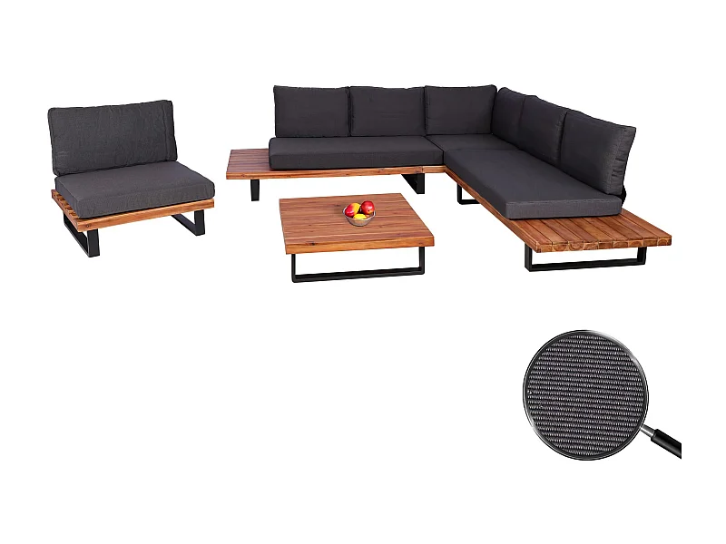 Garten-Garnitur MCW-H54 (4er-Set), Braun, Polster dunkelgrau