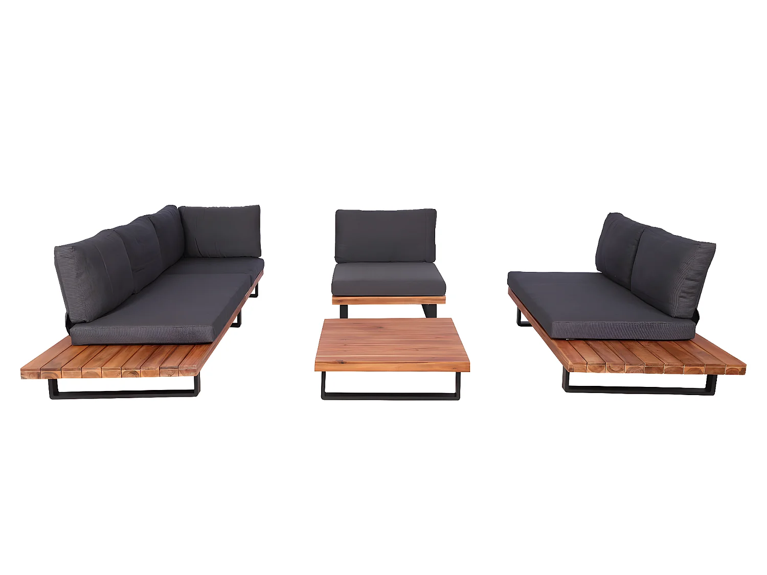 Garten-Garnitur MCW-H54 (4er-Set), Braun, Polster dunkelgrau