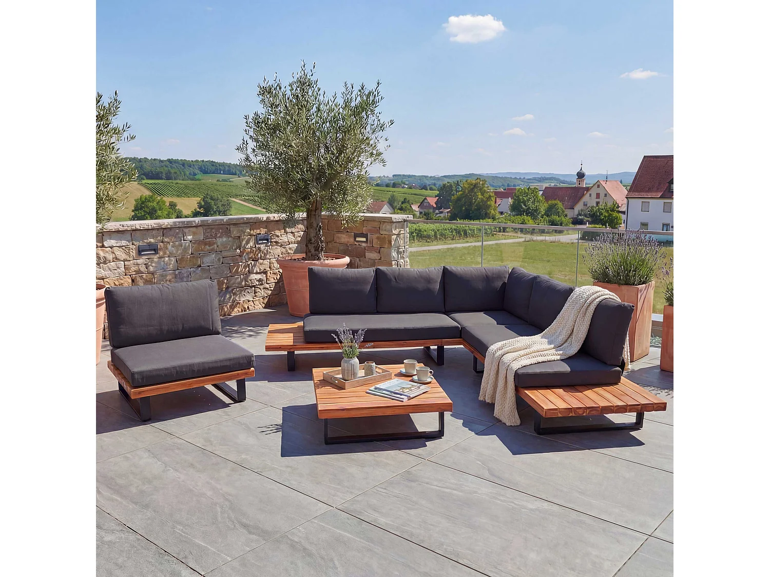 Zestaw ogrodowy MCW-H54 (zestaw 4-częściowy),  brązowy, tapicerka ciemnoszara