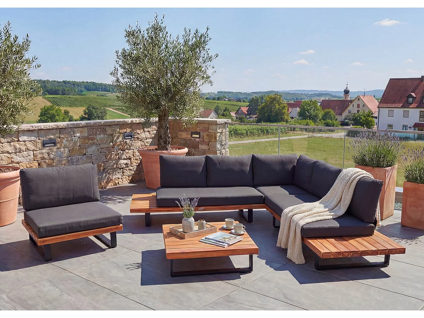 Zestaw ogrodowy MCW-H54 (zestaw 4-częściowy),  brązowy, tapicerka ciemnoszara