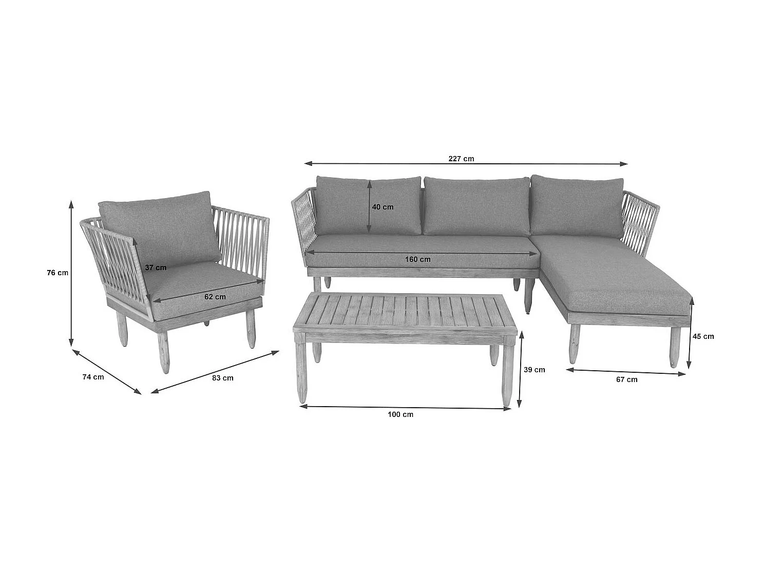 Zestaw ogrodowy MCW-L29 (zestaw 4 sztuk),  ciemnoszary