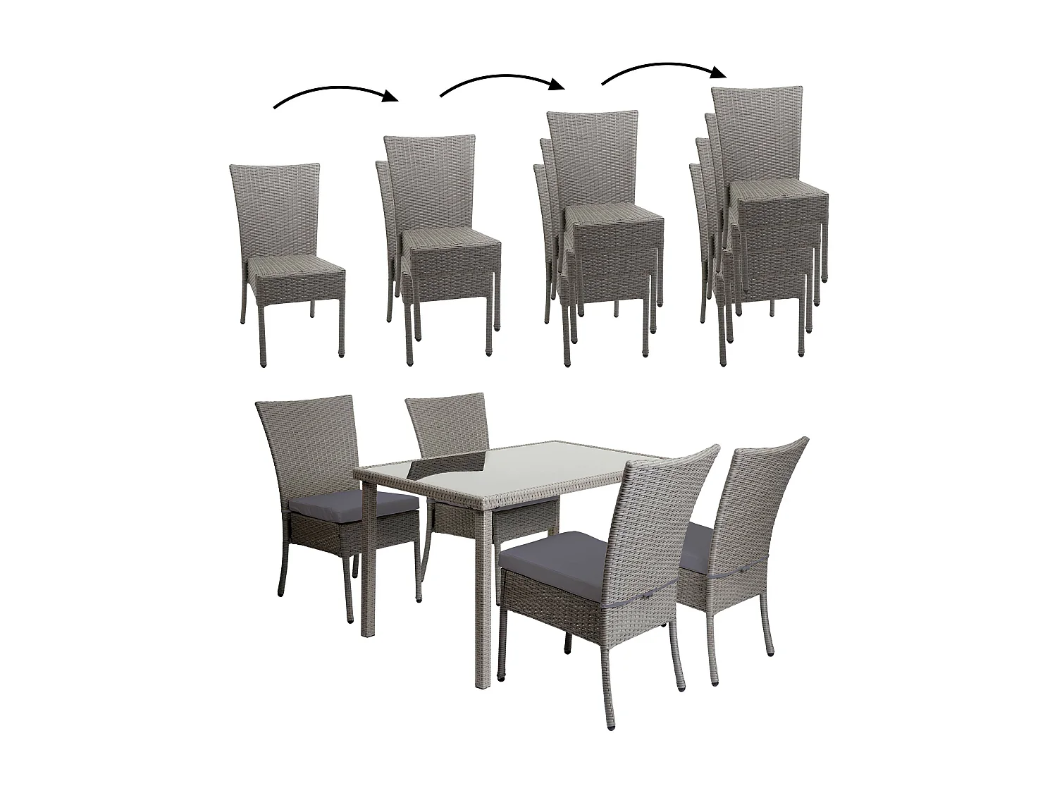 Poly-rattan set MCW-G19 (5-delig),  grijs, donkergrijze kussens