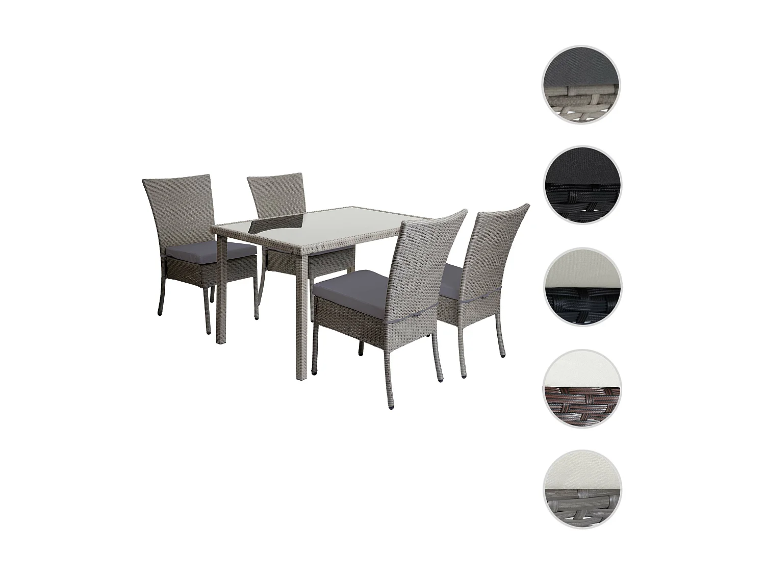 Poly-rattan set MCW-G19 (5-delig),  grijs, donkergrijze kussens