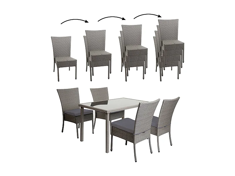 Poly-Rattan Garnitur MCW-G19 (5-teilig), Grau, Kissen dunkelgrau