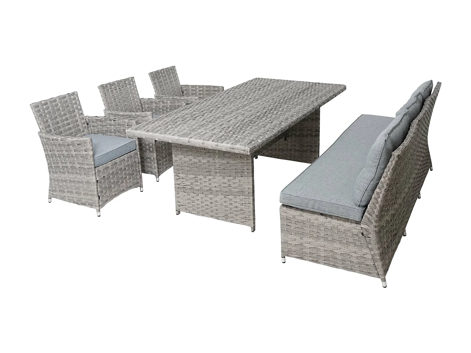 Set salotto giardino esterno salottino MCW-G59 polyrattan 3x poltrone tavolo divano grigio cuscini grigio chiaro