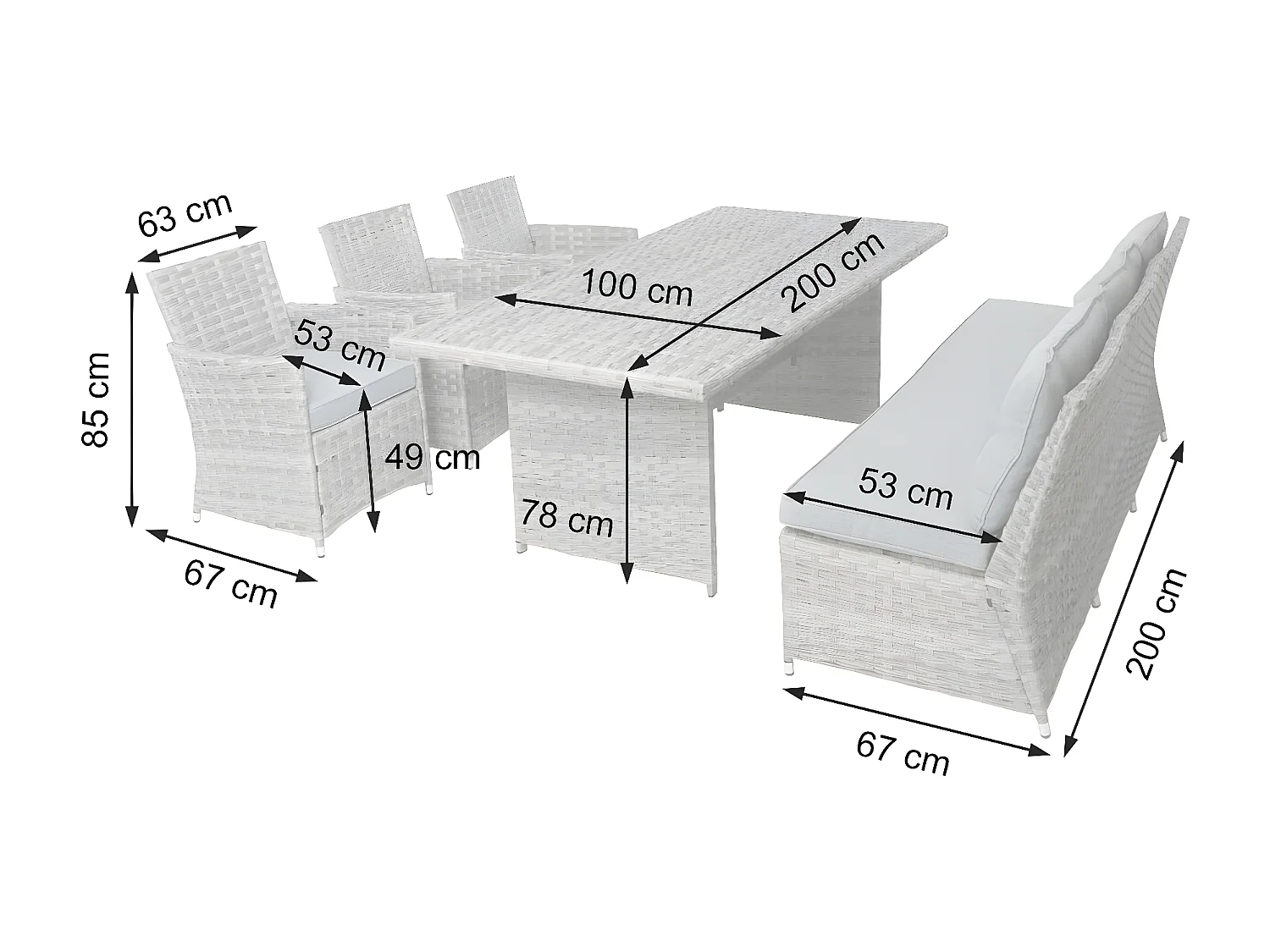 Set salotto giardino esterno salottino MCW-G59 polyrattan 3x poltrone tavolo divano grigio cuscini grigio chiaro