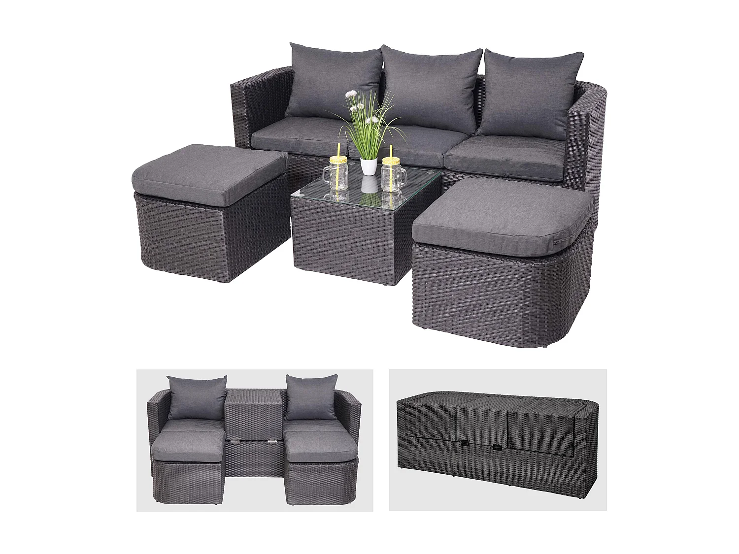Lounge-Set MCW-J37 (4-Teilig), Anthrazit, Kissen dunkelgrau