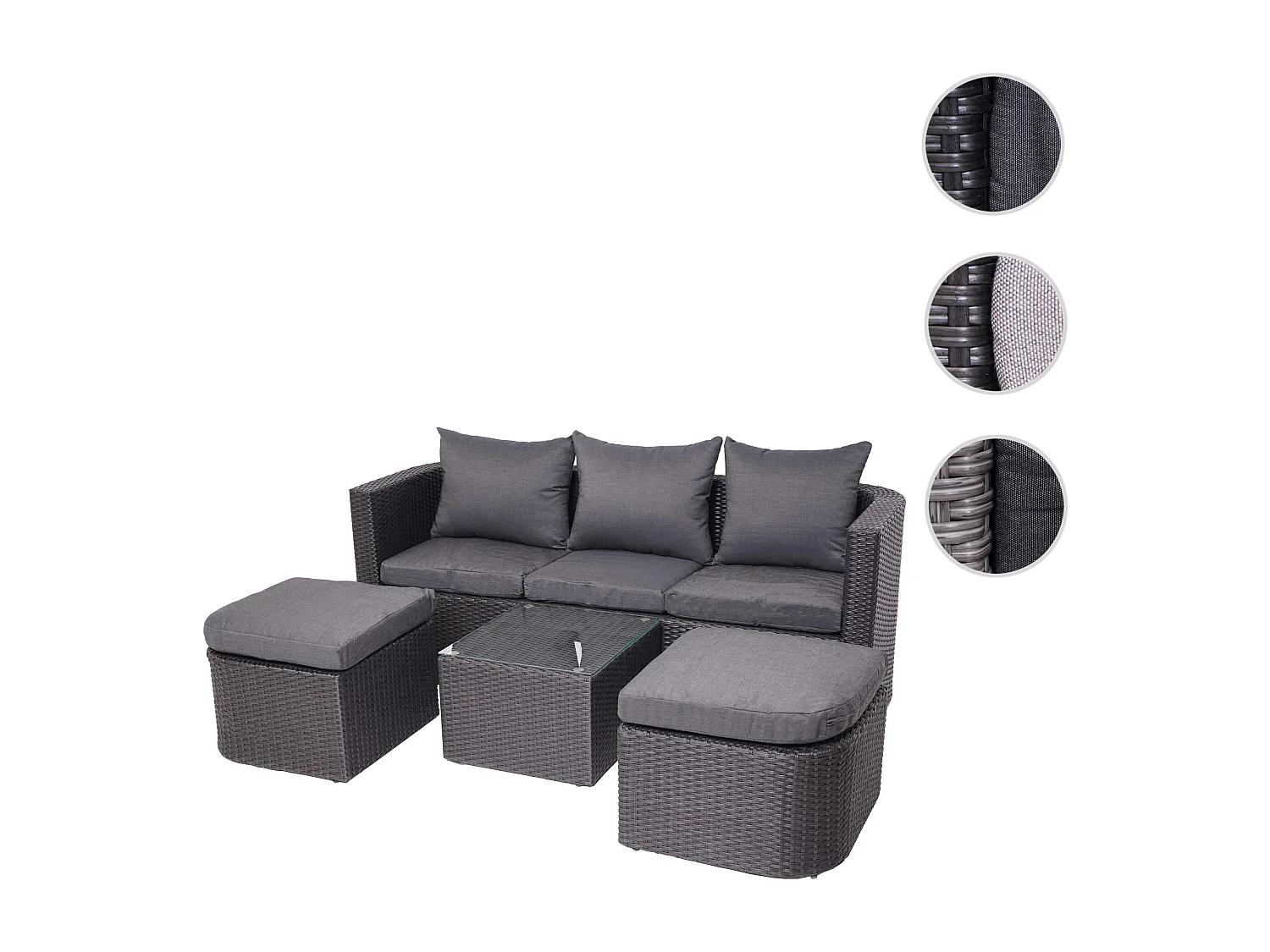 Lounge-Set MCW-J37 (4-Teilig), Anthrazit, Kissen dunkelgrau