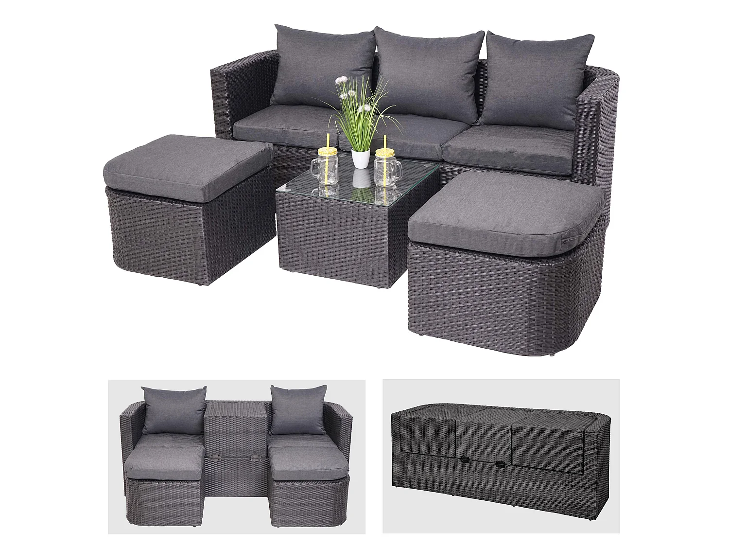 Lounge-Set MCW-J37 (4-Teilig), Anthrazit, Kissen dunkelgrau