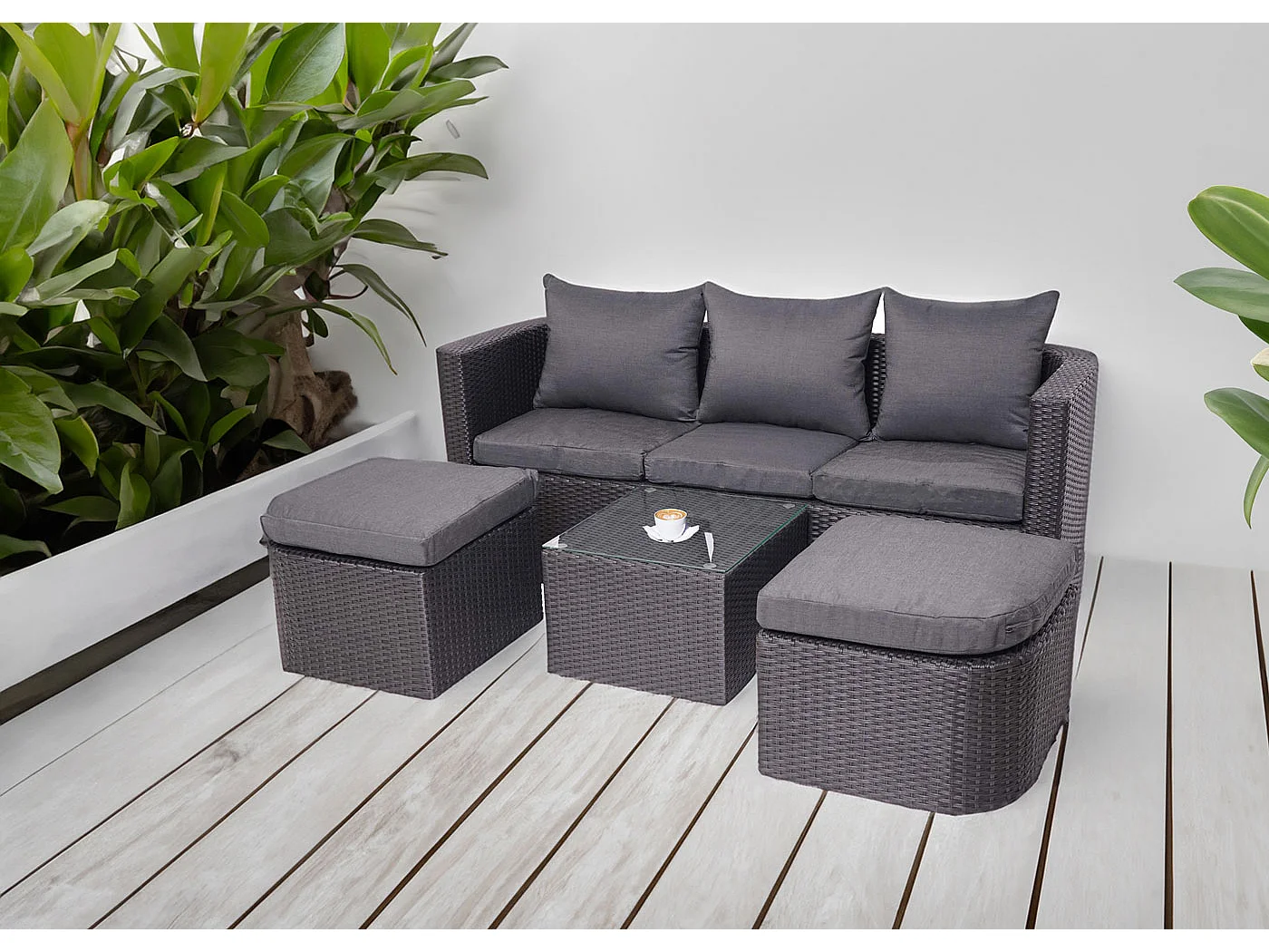 Lounge-Set MCW-J37 (4-Teilig), Anthrazit, Kissen dunkelgrau