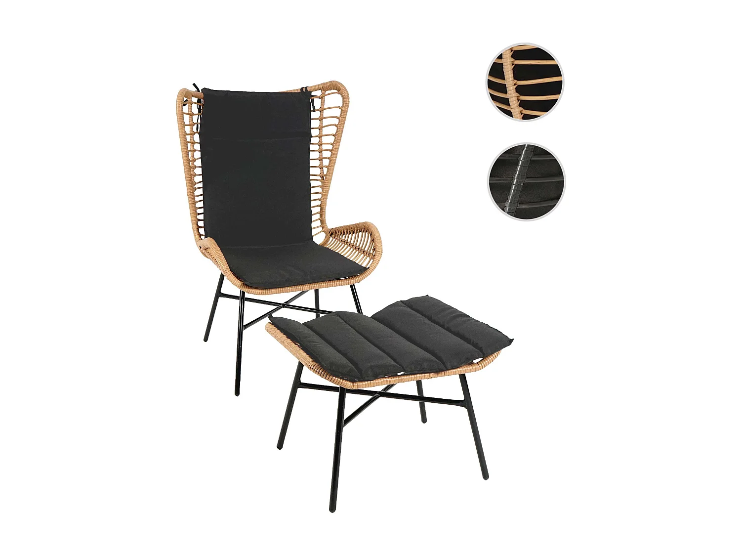 Zestaw polirattanowy MCW-G17b (2-częściowy),  kolor naturalny, poduszki antracytowe