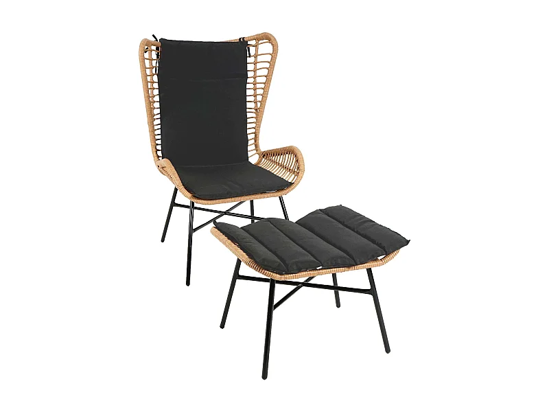 Poly-Rattan Set MCW-G17b (2-teilig), Naturfarben, Kissen anthrazit