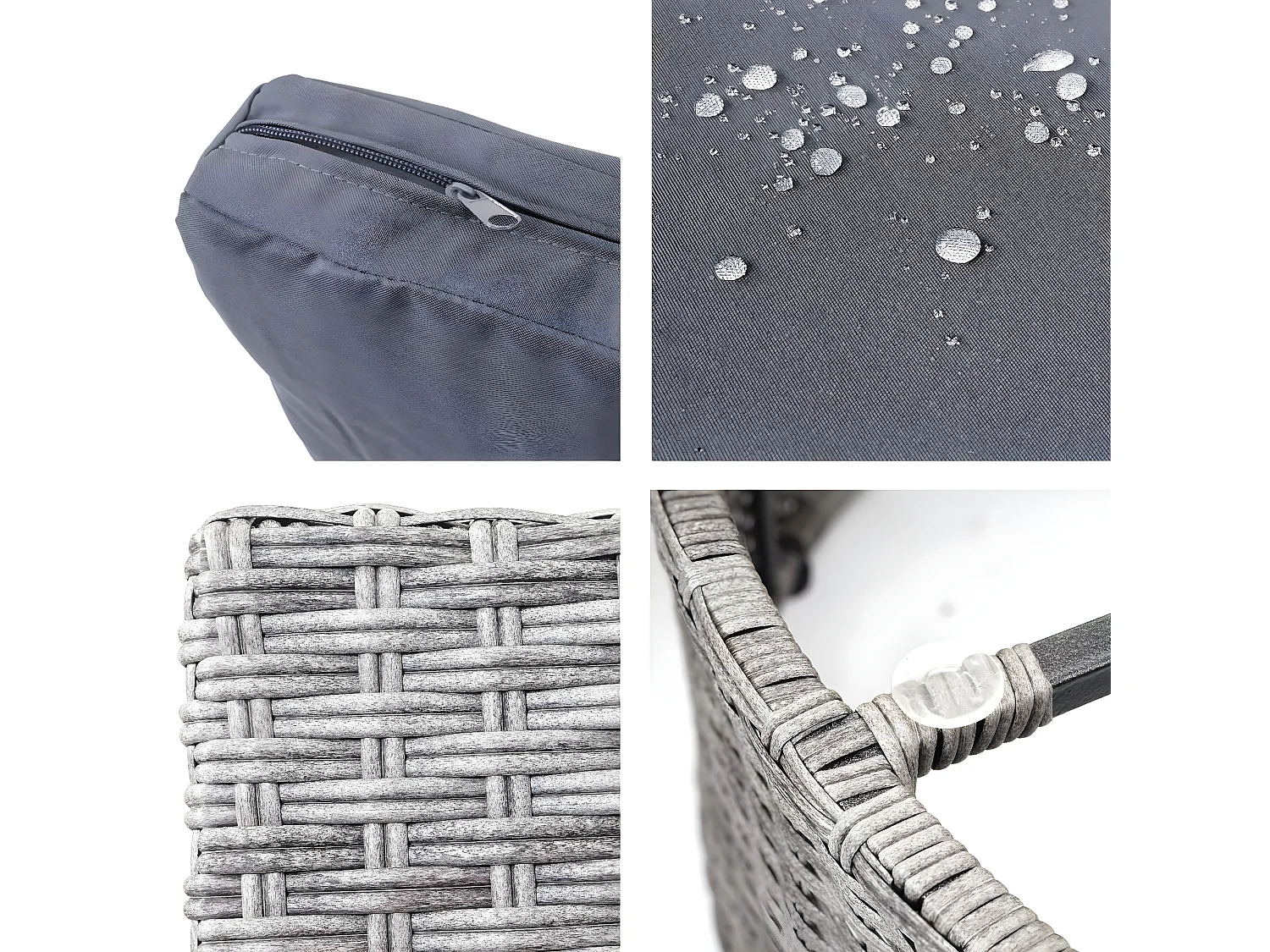 Zestaw polirattanowy MCW-E17 okrągły,  szary, tapicerka ciemnoszara, poduszki beżowe